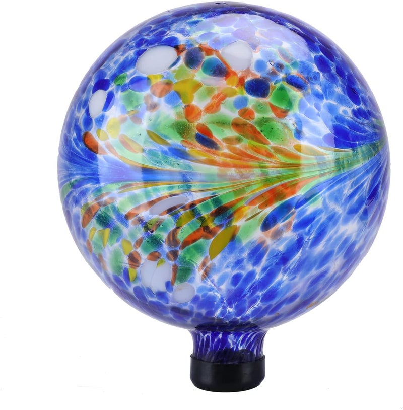 VCUTEKA Gazing Ball, Glass Gazing Globe Decorative Glass Gazing Globe/Ball/Sphere Lawn Ornament for Gardens, 10-Inch, Blue Swirl - Image 1